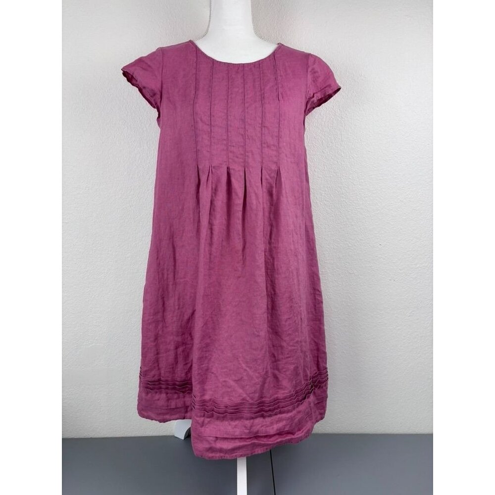J. Jill women's XS purple 100% linen cap sleeve pleat front shift mini dress